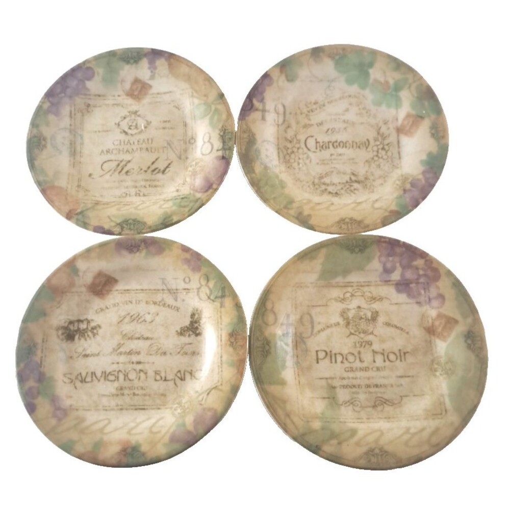 222 Fifth French Vintage Small Bread Dessert Plates Wine Cheese Set Of 4 6.5"